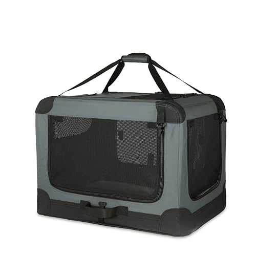 Amazon Basics Tragbarer, faltbarer Reisezwinger für Hunde, Katzen, mit weichen Seiten und 4 Türen, Grau, Größe S 66 cm x 46 cm x 46 cm von Amazon Basics