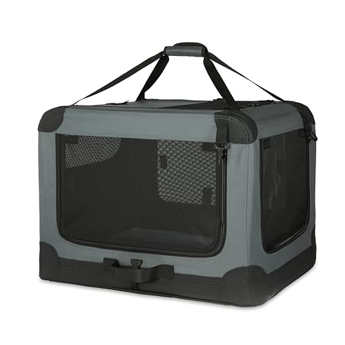 Amazon Basics Tragbarer, faltbarer Reisezwinger mit weichen Seiten und 4 Türen, Größe L, für Hunde GRAU, 91 x 61 x 61 cm von Amazon Basics