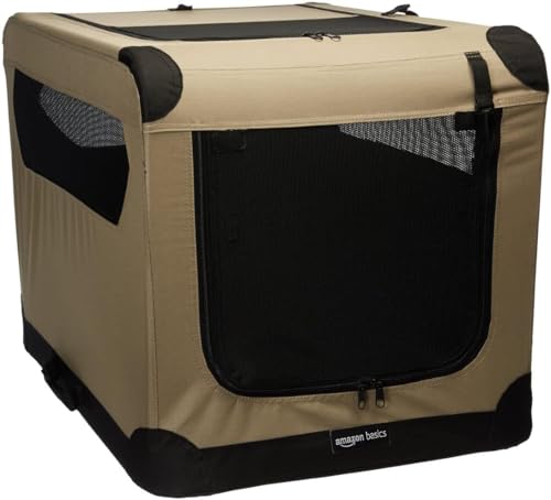 Amazon Basics 2-Doors Portable Soft-Sided Folding Travel Crate Kennel for cat, dog, and other small animals, Tan, M 76 cm x 54 cm x 54 cm von Amazon Basics