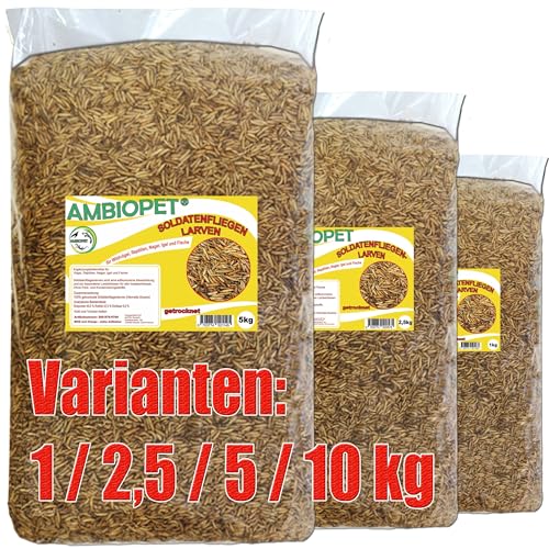 Ambiopet Soldatenfliegenlarven (Hermetia) getrocknet 5kg Packung, Black Soldier Fly, Protein- und fettreiches Wildvogelfutter, reich an Calcium und Laurinsäure von Ambiopet