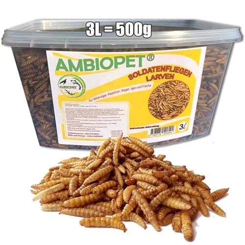 Ambiopet Soldatenfliegenlarven (Hermetia) getrocknet im 3 Liter Verschluss-Behälter, Black Soldier Fly, Protein- und fettreiches Wildvogelfutter, reich an Calcium und Laurinsäure von Ambiopet