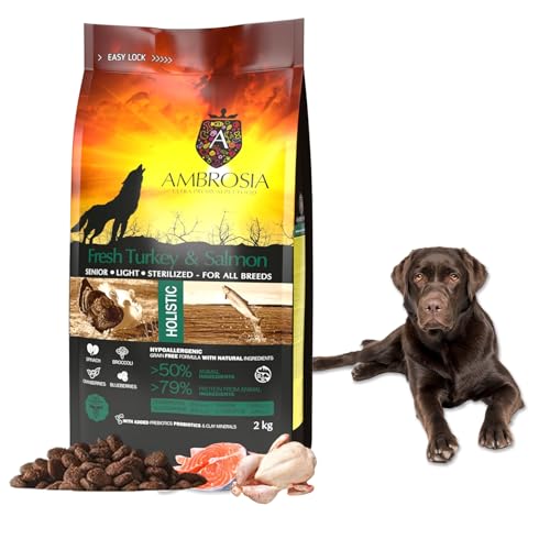 Ambrosia Ultra Premium Pet Food - Chicken & Fresh Fish 2 Kg - Hollistic Hypoallergenic Grain Free - Puppy Food (2 KG, Frischer Truthahn und Lachs) von Ambrosia Ultra Premium Pet Food