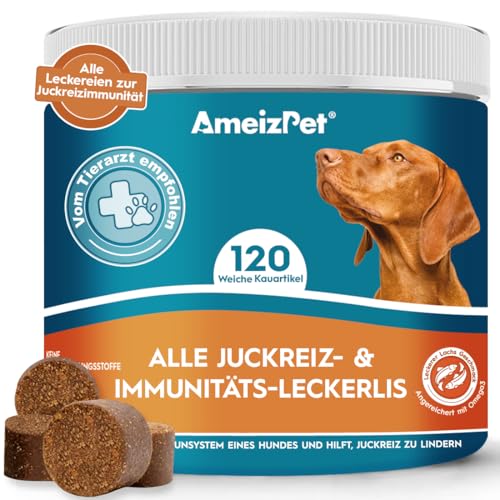 AmeizPet Hunde Weiche Leckerlis Anti Juckreiz & Immun für Hunde, Juckende Haut Und Fell Hund Verdauungssnacks, 120 Hunde Leckerlis von AmeizPet