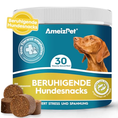 AmeizPet Hunde Weiche Leckerlis Beruhigung Für Hund für Gegen Angst, Bellen, Aggression, Feuerwerk, 30 Hunde Leckerlis von AmeizPet