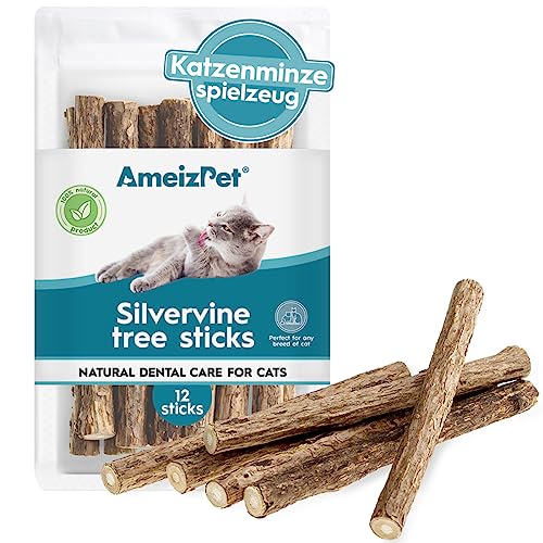 AmeizPet Katzenminze für Katzen, Katzenminze Spielzeug Natürlich Kauknochen Zahnpflege Katzen - Kauspielzeug Katze, Katzenminz Matatabi Katzensticks 12 Pcs von AmeizPet