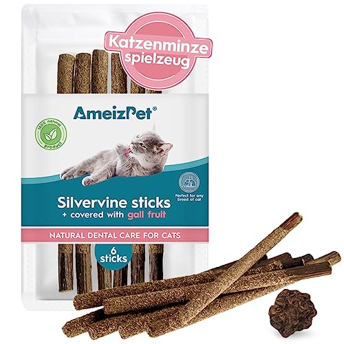 AmeizPet Katzenminze für Katzen, Katzenminze Spielzeug Natürlich Kauknochen Zahnpflege Katzen mit Gallenfrucht - Kauspielzeug Katze, Katzenminz Matatabi Katzensticks 6 Pcs von AmeizPet