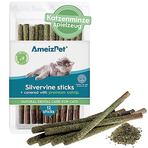 AmeizPet Katzenminze für Katzen, Katzenminze Spielzeug Natürlich Kauknochen Zahnpflege Katzen mit Katzenminze - Kauspielzeug Katze, Katzenminz Matatabi Katzensticks 12 Pcs von AmeizPet