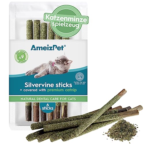 AmeizPet Katzenminze für Katzen, Katzenminze Spielzeug Natürlich Kauknochen Zahnpflege Katzen mit Katzenminz - Kauspielzeug Katze, Katzenminz Matatabi Katzensticks 6 Pcs von AmeizPet