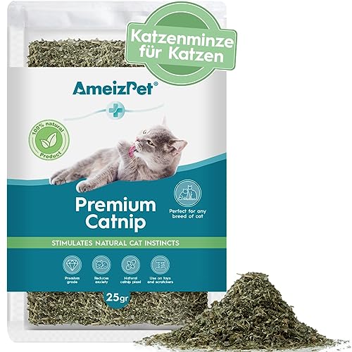 AmeizPet Katzenminzegras für Katzen Premium, Katzenminze-Leckereien für Training und Spiel, Verhaltensstaub für Katzen und Kätzchen, 25 g (0.06 oz) von AmeizPet