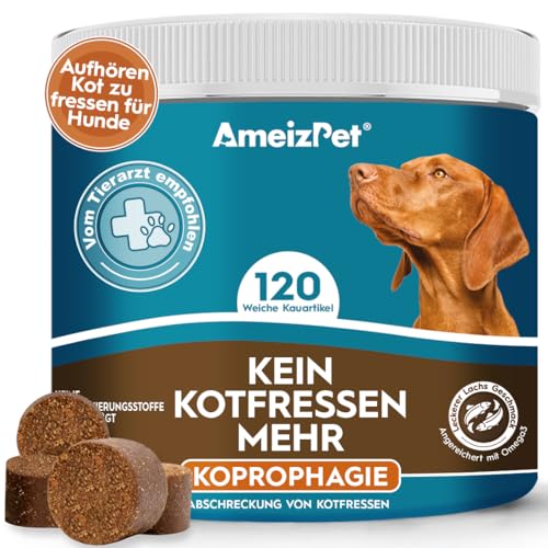 AmeizPet Kotfresser Drops Für Hunde, KOT Fressen Hund Verdauungsenzyme, Koprophagie Gegen Kotfressen Hund, 120 Hunde Leckerlis Lachsgeschmack, 270g (9.5 Oz) von AmeizPet