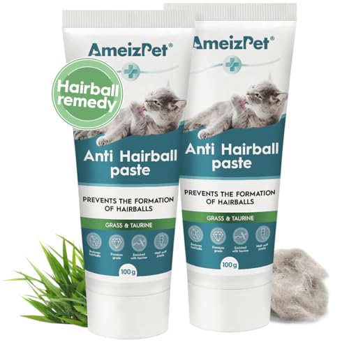 AmeizPet Malzpaste für Katzen Antihairball, Katzenpasten mit Malzextrakt - Katzenmalz Mittel Gegen Haarballen mit Taurin und Gras, 2 STK x 100g (3.52 Oz) von AmeizPet