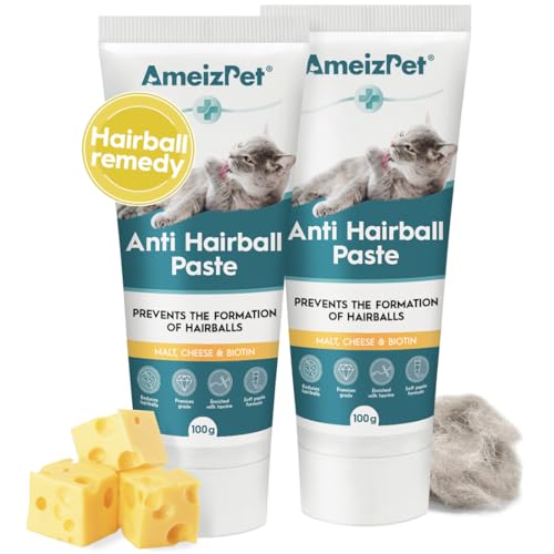 AmeizPet Malzpaste für Katzen Antihairball, Katzenpasten mit Malzextrakt - Katzenmalz Mittel Gegen Haarballen mit Taurin und Käse, 2 STK x 100g (3.52 Oz) von AmeizPet