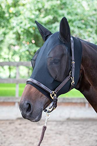 Fliegenmaske Fliegenhaube mit Ohrenschutz Lycra SkinFit schwarz für Pferde von Amesbichler Reitsport