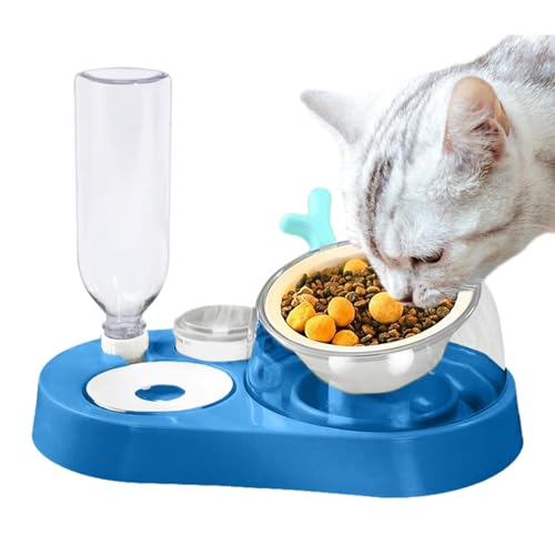 Amesor Katzenfutter- und Wasserspender, Futter- und Wassernäpfe für Katzen - Automatische Trinkflasche Katzenfutternäpfe erhöht - Tierfutternäpfe mit Stabiler Basis, Anti-Erbrechen-Futterstation für von Amesor