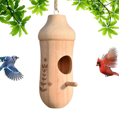 Amesor Kolibri-Häuser für draußen,Kolibri-Haus aus Holz | Kolibri-Haus-Vogel-Nest - Außenvogelhäuser mit Seil, hölzernes Kolibri-Nest, Kolibri-Nisthaus-Gartendekoration von Amesor