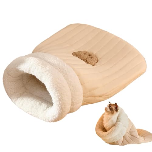 Katzenschlafsack Flauschig, Haustier Kuschelbett, Cat Sleeping Bag, Katzenbett Höhlenschlafsack, Katzenbetten Höhle, Bequem Halbgeschlossene Schlafmatte Für Haustiere, Für Katzen Und Kleine Hunde von Amesor