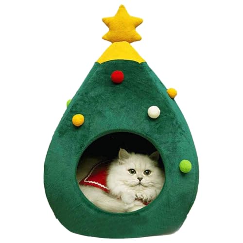 Weihnachtsbaum Katzenhaus, Gemütliches Süßes Dreieckiges Katzennest, Weihnachten Warm Katzenbett, Tragbares Haustierzelt Katzenhöhle Nest, Weihnachten Katzenschlafplatz Im Winter Für Drinnen von Amesor