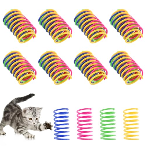 Amexo 32 Stück Katzen Frühlingsspielzeug Buntes Spiralfedern für Katzen Interaktive Haustier-Spielwaren Kunststoff Spiralfedern Katzenspielzeug zum Schlagen Beißen und Jagen von Amexo