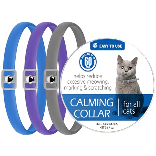 Amexo 3Pcs Beruhigendes Halsband für Katzen, Sichere wasserdichte Pheromone Katzenhalsbänder Natürliche Lavendel Beruhigungshalsband Verstellbares Beruhigungshalsband Beruhigendes Katzenhalsband von Amexo