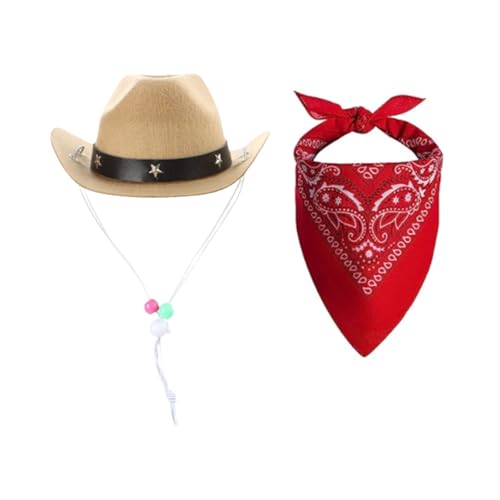 Amexo Cowboyhüte und Bandana Schal Haustier-Party-Cowboyhut Hund Katze Kostüm Cosplay Kappe Welpe Katze Urlaub Haustier Party Dekoration von Amexo