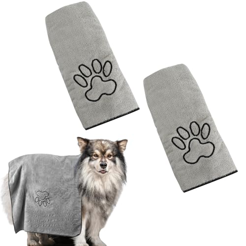 Amexo Hundehandtücher zum Trocknen von Hunden 120cm x 80cm Extra Saugfähig Hundehandtuch Mikrofaser Haustier-Badetücher mit Gestickter Pfote Schnelltrocknend für Alle Rassen (2) von Amexo