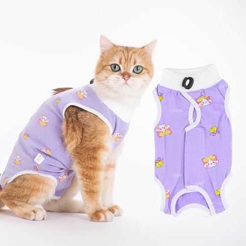 Amexo Katzenbody Nach Op Kastration Recovery Suit Katze Haustier-medizinisches Chirurgisches Hemd Professioneller Erholungsanzug für Katzen und Hunde Lila (L) von Amexo