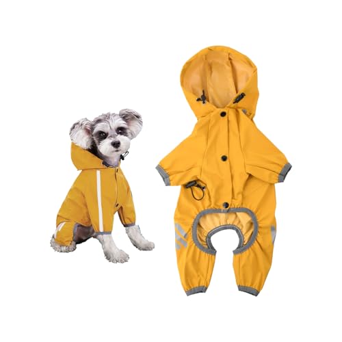 Amexo Regenmantel für Hunde Hunderegenmantel wasserdichte mit Kragenloch Einstellbare 4-Beine Haustier Poncho Hund Regenmantel mit Kapuze Reflektierendem Streifen für Kleine Mittelgroße Hunde (L) von Amexo