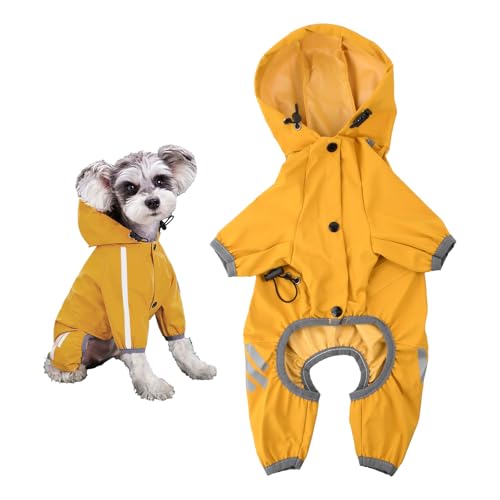 Amexo Regenmantel für Hunde Hunderegenmantel wasserdichte mit Kragenloch Einstellbare 4-Beine Haustier Poncho Hund Regenmantel mit Kapuze Reflektierendem Streifen für Kleine Mittelgroße Hunde (2XL) von Amexo