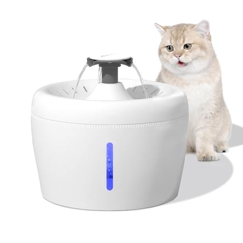 Amicura 2,5L Trinkbrunnen für Katzen und Hunde, Geräuschloser (20dB) Katzenbrunnen, Schnurgebundener Wasserbrunnen für Haustiere von Amicura