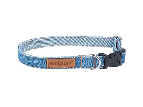 Amiplay Verstellbares Hundehalsband Denim: Hochwertiges, Weiches und Angenehmes Halsband für Hunde, Perfekte Passform und Robuste Beschläge, für Große Hunde, kleine Hunde von Amiplay