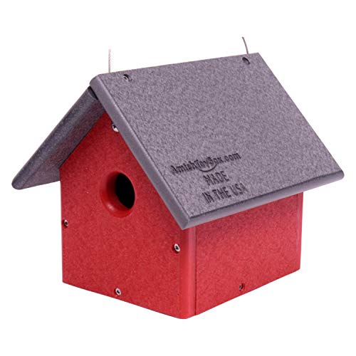 AmishToyBox.com Hühner- oder Zaunkönigshaus, Vogelhaus aus Polyholz (Grau/Hellrot) von AmishToyBox