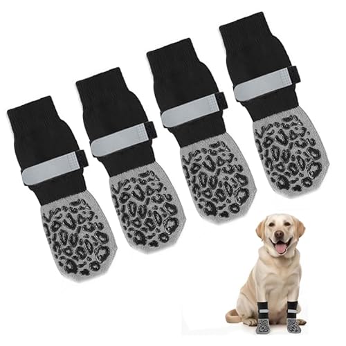 2 Paar Hundeschuhe Pfotenschutz Anti-Rutsch Socken 4 Stück Atmungsaktiv Verstellbarer Klettverschluss Stiefel für kleine, mittlere & große Hunde M (L) von Amiskz