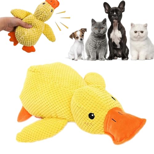 Amiweny Calming Duck Dog Toy, The Mellow Dog Calming Duck, Yellow Duck Dog Toy, Duck Toy for Dogs, Soft Plush Yellow Stuffed Duck Dog Chew Toy for Dogs Indoor Puppy (L-45cm) von Amiweny