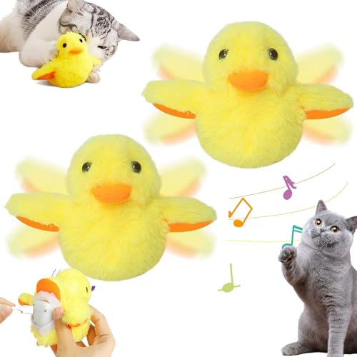 Amiweny Cat Toys Rechargeable Flapping Duck, Chirping Bird Cat Toy Flapping Wings, Touch Activated Kitten Plush Toy Interactive Cat Exercise Toys, Lifelike Quacking Sound Plush Duck Toys (2PCS) von Amiweny