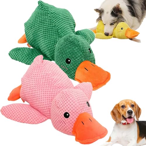 Amiweny The Mellow Dog Calming Duck, Calming Duck Dog Toy, Yellow Duck Dog Toy, Duck Toy for Dogs, Dog Toy Duck with Squeaker (Pink+Green) von Amiweny