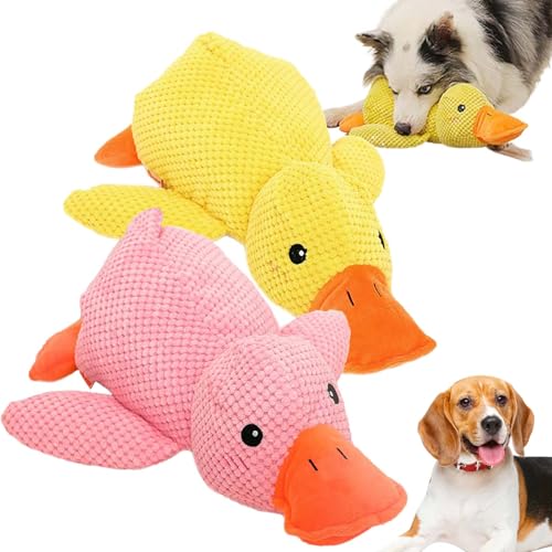 Amiweny The Mellow Dog Calming Duck, Calming Duck Dog Toy, Yellow Duck Dog Toy, Duck Toy for Dogs, Dog Toy Duck with Squeaker (Pink+Yellow) von Amiweny