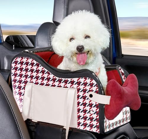 Amoilly Hundeautositz, Mittelkonsole Welpen-Autositz, Katzenerhöhung für Auto, schmutzabweisende, tragbare Haustier-Tragetasche für den Außenbereich, mit Gurten und Matte (Karamell) von Amoilly