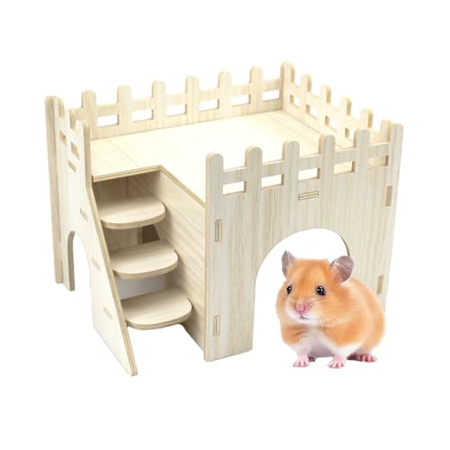 Amonk Hamsterversteck 20,3 x 15,2 x 15,2 cm, Holzhaus, kleine Holzhütte, Lebensräume, Dekoration mit Kletterleiter für Kaninchen, Chinchillas, Zwergkaninchen und andere kleine Haustiere von Amonk