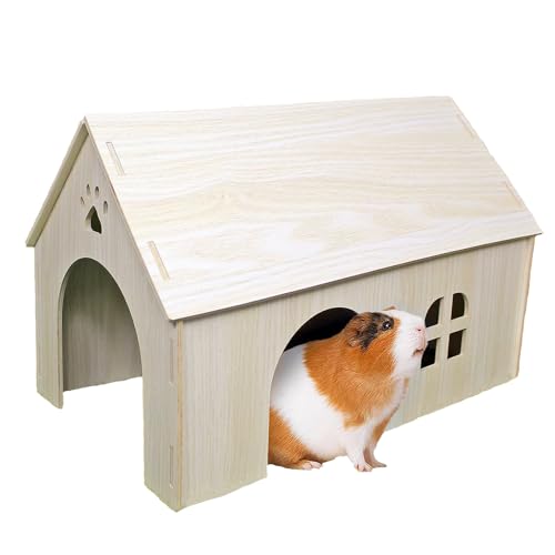 Amonk Meerschweinchenhaus aus Holz, 38,1 x 22,9 x 25,4 cm, großes Holzversteck mit Fenster und Dach, natürliche Holzhütte, Dekoration für Kaninchen, Hamster, Chinchillas und andere Kleintiere von Amonk