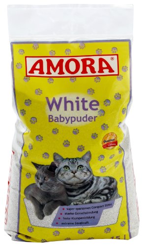 Amora 28330 White Katzenstreu mit Babypuderduft 15 Liter von Golden Grey