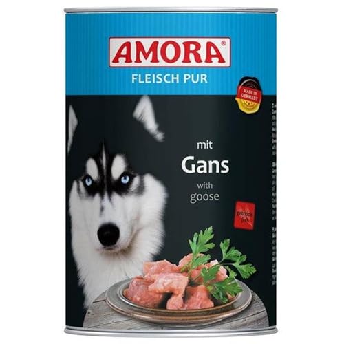 Amora Fleisch Pur Sorte Gans 12 x 400g Hundefutter nass von Amora