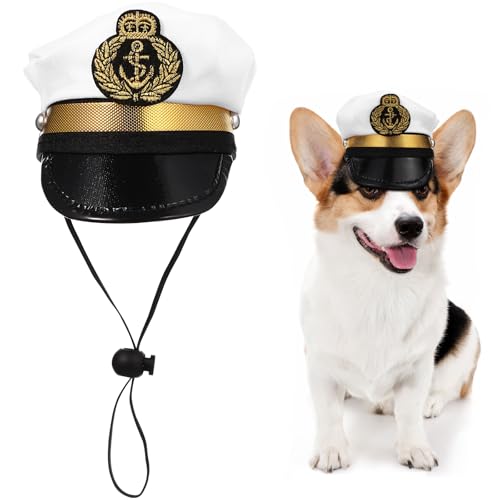 2pcs Pet Captain Sailors Hat Dog Cat Sea Captain Hat Puppy Sailor Hat Halloween Cosplay Costume Photo Props von Amosfun