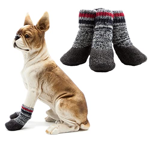 Amosfun 2 Paar Wintersocken Für Haustiere Hundepfotenschutz Welpensocken Socken Für Katzen Socken Für Hunde Graue Socken Hundesocken Für Kleine Hunde Hundegriff Verdicken Kleiner Hund von Amosfun