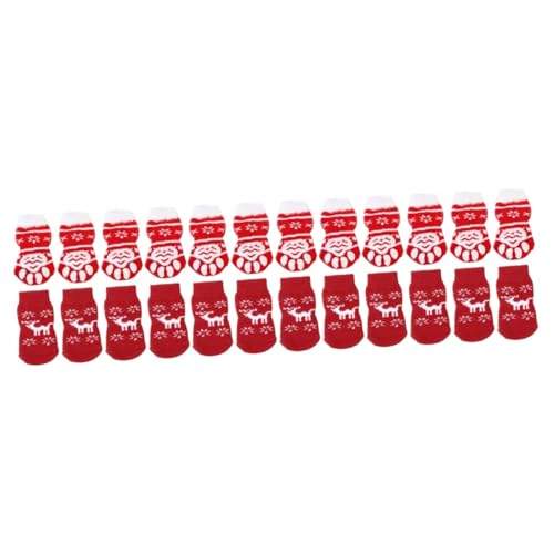 Amosfun 24 STK Socken Für Den Winter Weihnachtliche Warme Baumwollsocken Haustier Indoor-hundesocken Rote Hundesocken Bettsocken Hundeschwanzschutz Hundegriffsocken Kasten Fassen von Amosfun