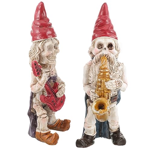 Amosfun 2St -Ornamente Zwerge -Paar-Statue GNOME-Schädel-Statue Tank Halloween Dekoration Halloween Decoration Skelett stehende Gnomenfigur Figur Gartenzwerg Harz von Amosfun