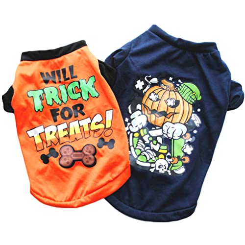 Amosfun 2st Halloween-haustierhundet-Shirt Halloween-welpenkleidung Halloween-Party-haustierkleidung Hund Süßes Sonst Gibt's Saures Hoodies Welpenkostüm Polyester Baumwolle Overall Drucken von Amosfun