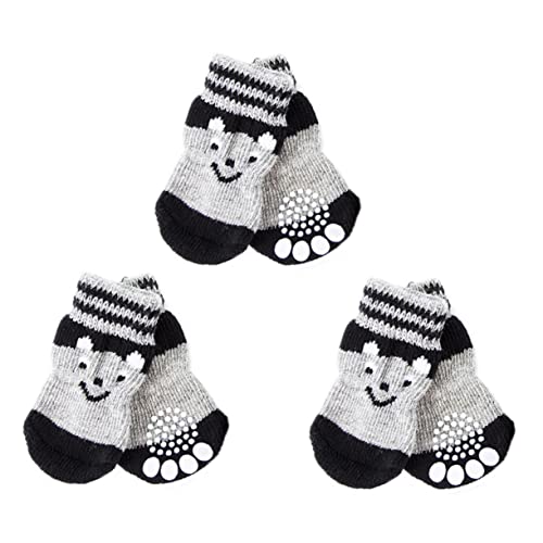 Amosfun 3 Paare Hundeschuh Socken Katzensocken Mit Griffen Haustier Hund Socken Pantoffel Socke rutschfeste Stiefeletten Für Hunde Socken Mit Hundegriff Baumwolle Winter Fußschlaufe von Amosfun