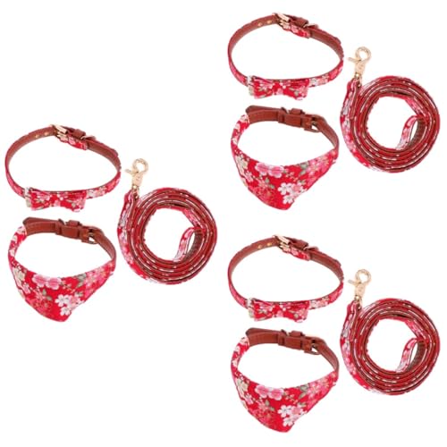 Amosfun 3 Sets Haustier-Set Leine Dreieck Handtuch Hundehalsband Leine Haustier Sicherheitsseil Komfortables Hundezubehör Helles Musterdesign von Amosfun