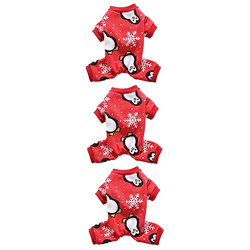 Amosfun 3 Stück Weihnachtsfarbe Weihnachtsfüße Pinguin Winterurlaub-Outfit Pullover Mantel Kleidung Hemd Rot Hundezubehör Größe Schneeflocke S Vier Weihnachtsmänner von Amosfun