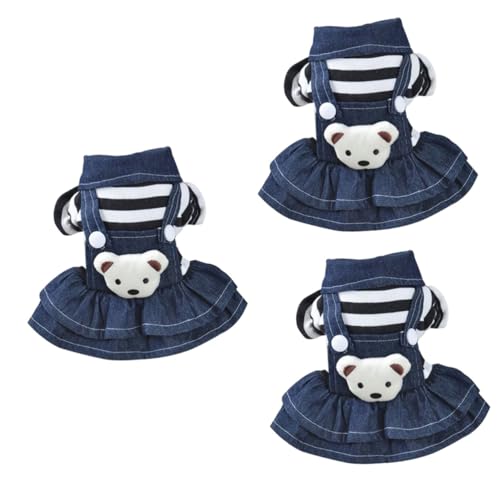 Amosfun 3st Gestreifter Hundemädchenrock Frühlingskleider Für Pyjama- Welpe Haustier Jeans-Overall Für Hundekostüme Für Kleine Jeanskleid Kleidung Mittlerer von Amosfun